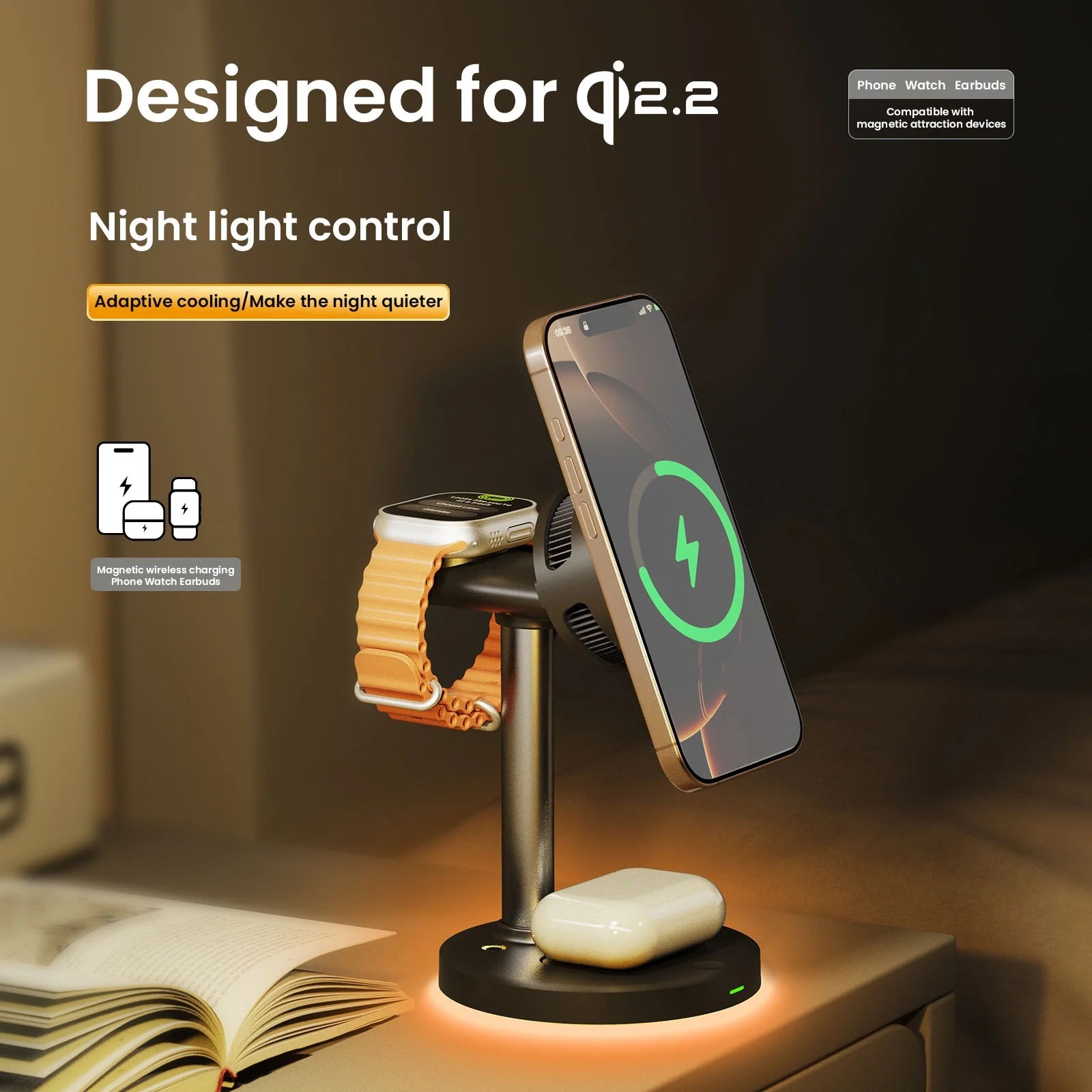 LED Light & Air Cooling & qi2 25W Magnetic Wireless Charger For iPhone 17 16 15 14 13 12 Apple Watch Airpods Pro Fast Charging