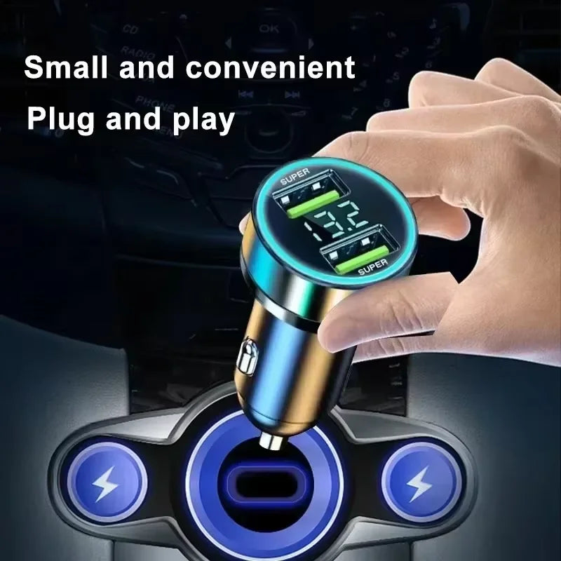 Fast charging car charger, 240W 2-port USB adapter with digital screen and ambient light, ignition and start system charger