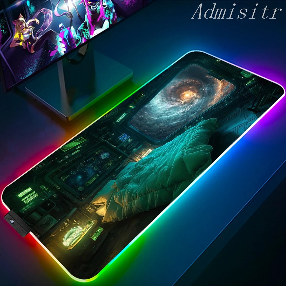 XXL RGB Gaming Mouse Pad Space Rubber Anti-slip Cool Desk Mat Gamer Accessories Large LED Light PC Computer Carpet with Backlit