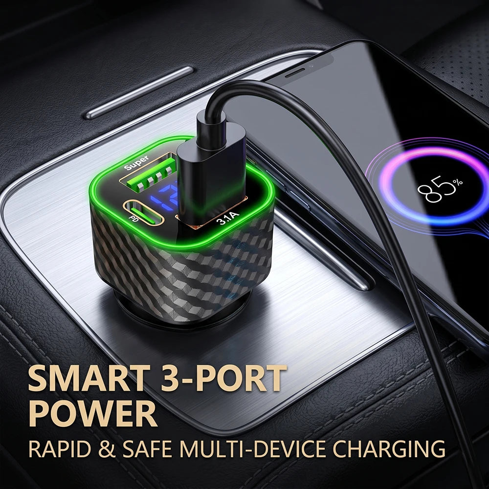 4 in 1 Car Phone Charger Dual PD USB C 380W Super Fast Charge Adapter Vehicle Power Plug Auto Phone Charger For iPhone Samsung