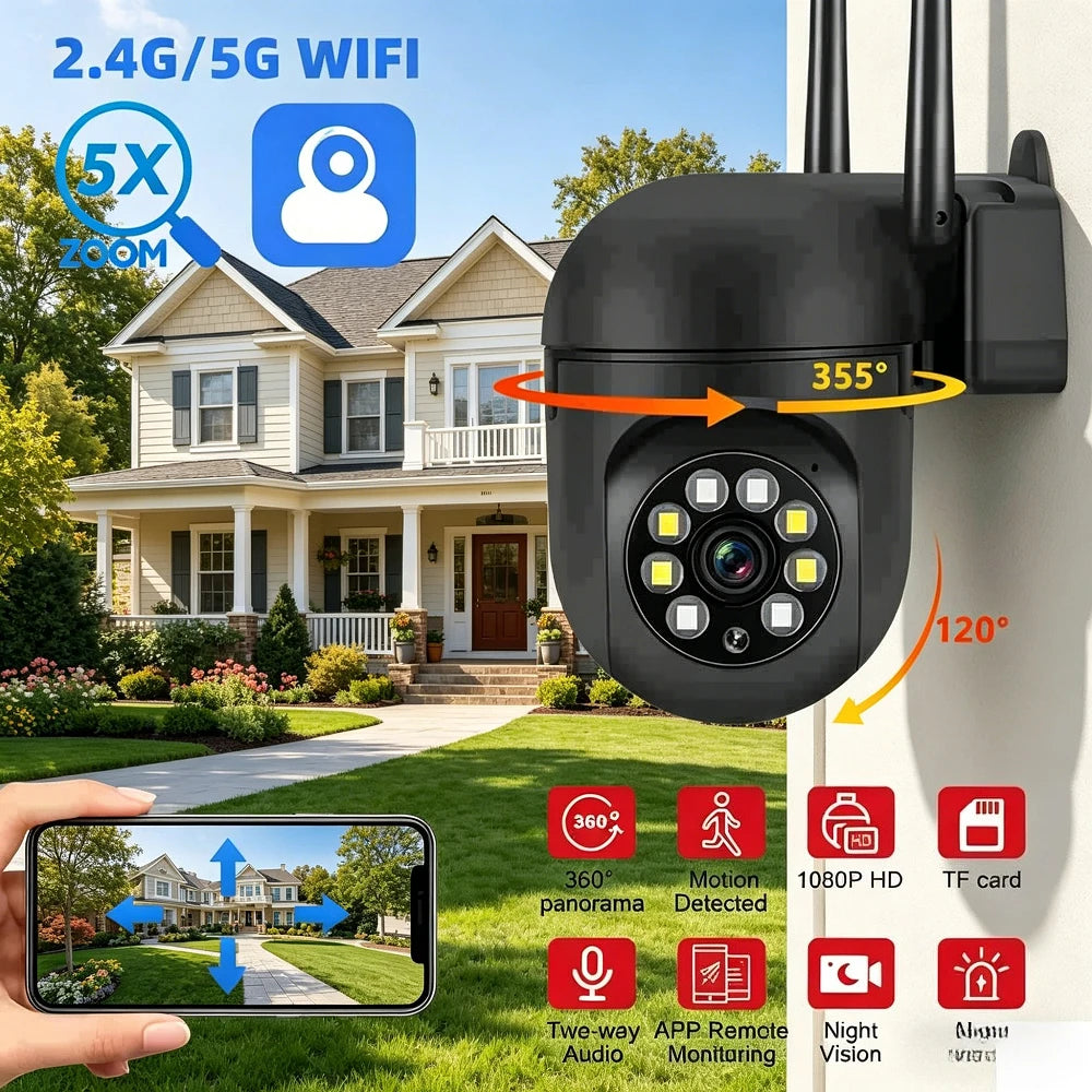 Indoor PTZ Camera 1080P Dual Band 2.4G/5G WiFi Full Color Night Vision Two Way Audio AI Motion Detection Home Security Cam