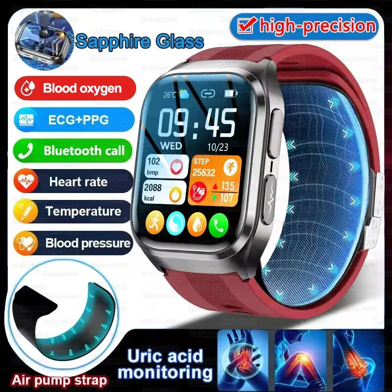 True Blood Pressure Smart Watch Air Pump Airbag Strap ECG PPG SpO2 Heart Rate Sleep Monitor 1.43" AMOLED Health Smart Bracelet