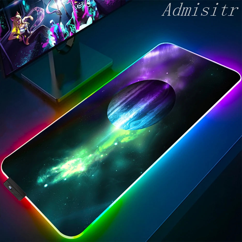 XXL RGB Gaming Mouse Pad Space Rubber Anti-slip Cool Desk Mat Gamer Accessories Large LED Light PC Computer Carpet with Backlit