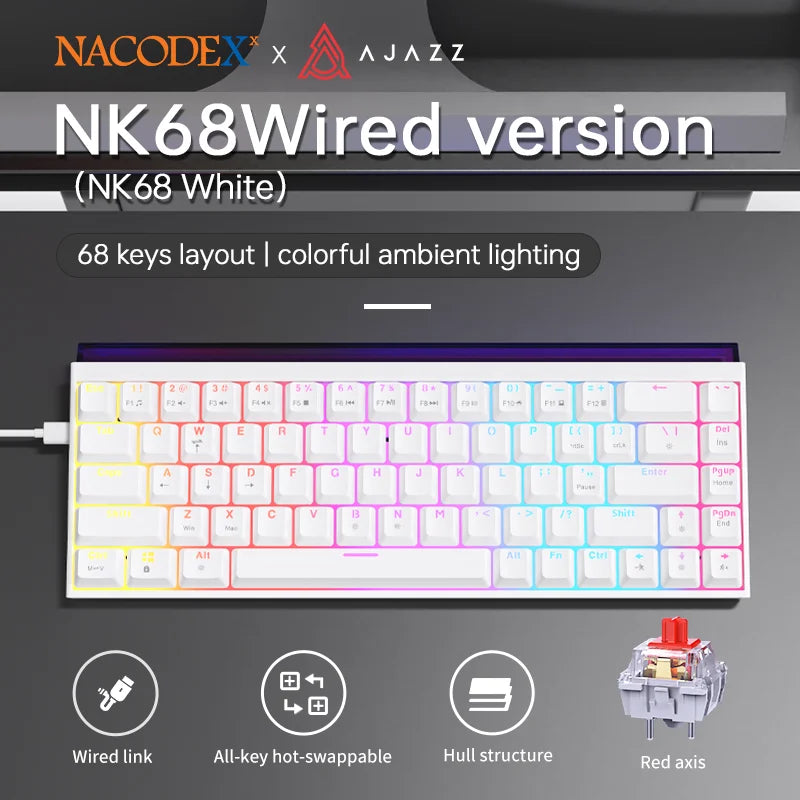 Mechanical Keyboard AJAZZ NK68 68-key hot-swappable gaming keyboard with RGB backlit keys ergonomic design and USB wired