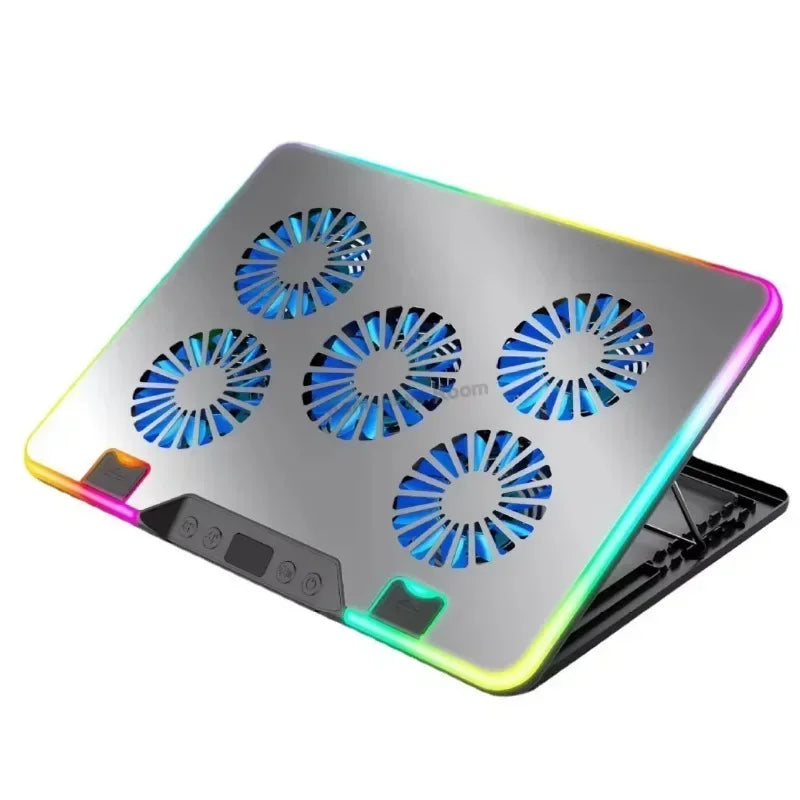 F36 Gaming Laptop Cooling Pad w/ 5 Fan Dual USB LED Screen Laptop Notebook Cooler Stand for 11-17.3'' 7 Angle Adjustable Bracket