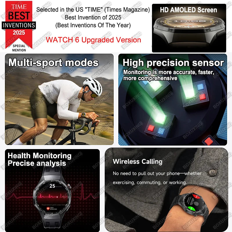 2026 New Watch 6 Pro Smart Watch AMOLED Screen GPS Tracker HD Bluetooth Call Waterproof Sports Health Monitoring Smartwatch Men
