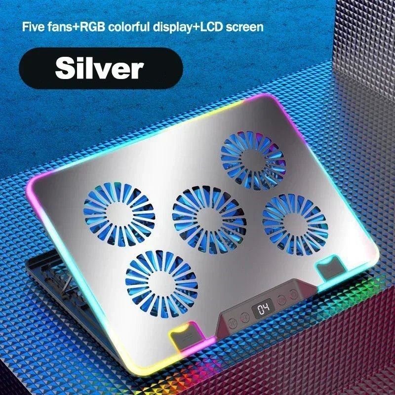 F36 Gaming Laptop Cooling Pad w/ 5 Fan Dual USB LED Screen Laptop Notebook Cooler Stand for 11-17.3'' 7 Angle Adjustable Bracket