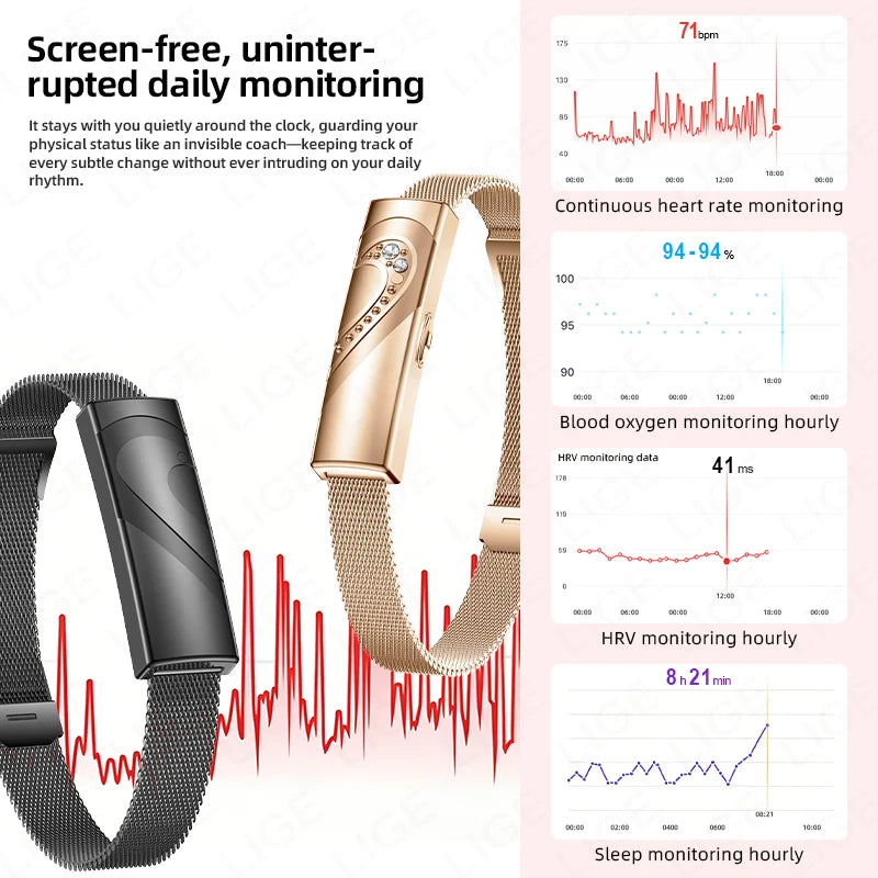 LIGE New Smart Bracelet Real-time Heart Rate Monitoring Sports Fitness Tracker Wristband Waterproof Smart Watch For Couple Gift