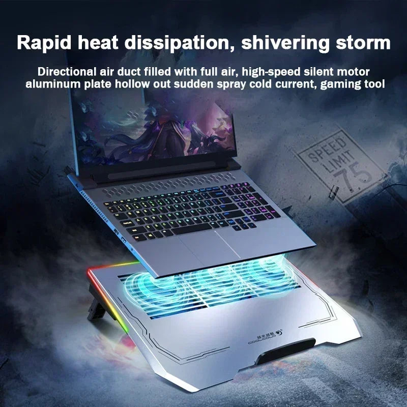 RGB Colorful Light Air Cooled Fans Laptop Cooling Pad Notebook Cooler High-speed Cooling Radiator Computer Cool Heat Dissipation