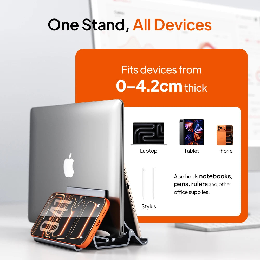 CABLETIME Vertical Laptop Stand Heat Dissipation Non-slip Silicone Gravity Holder for MacBook Surface iPad Tablet Stand C418