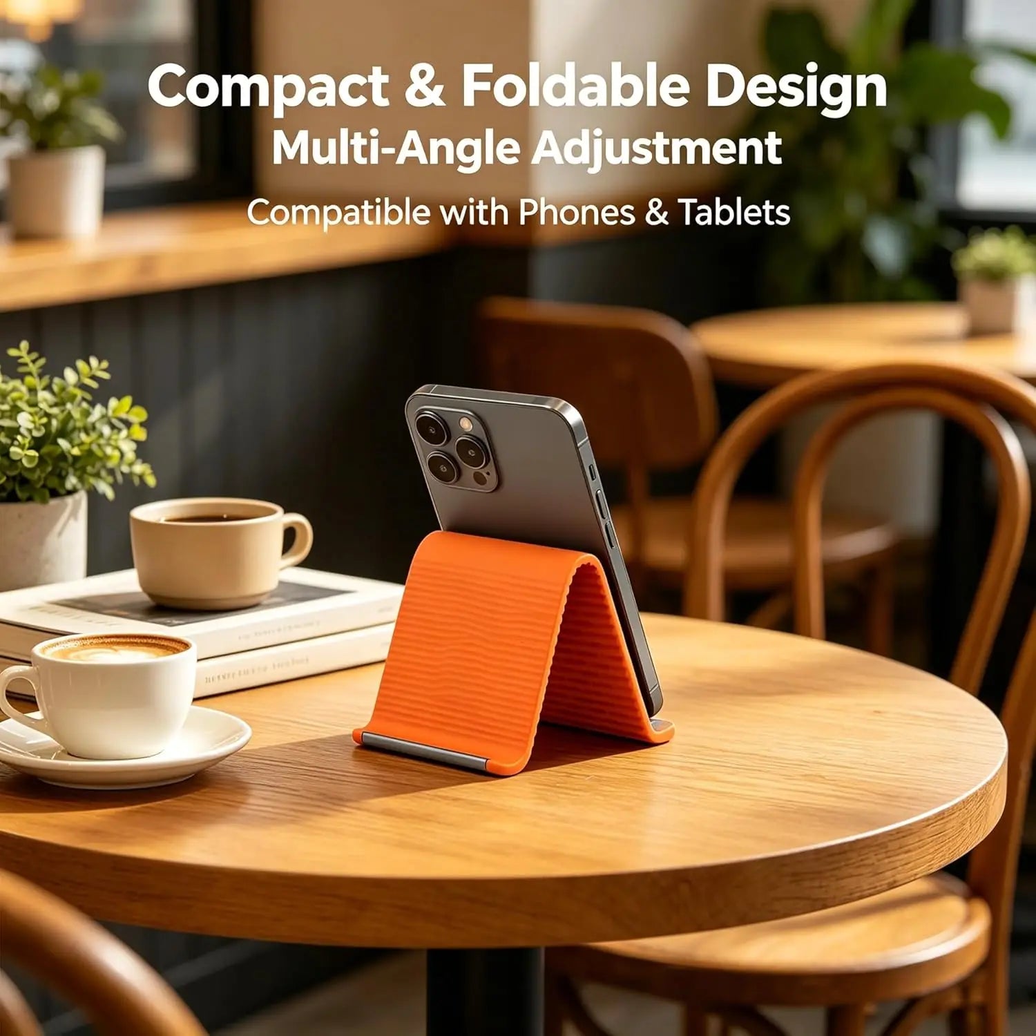 Silicone Phone Stand with Aluminum, Flexible Foldable Phone Holder, Bendable Adjustable Anti-Slip Desktop Stand for Phone Tablet Laptop, Portable Rollable Multi-Angle Stand for Home (Black)
