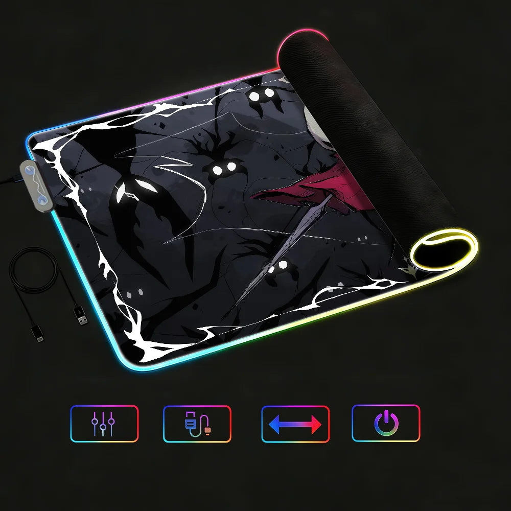 HD Printing Cool Hollow Knight Silksong Mouse Pad  RGB Led Gaming Bedroom Office Desk Non-Slip Mat  Waterproof Large