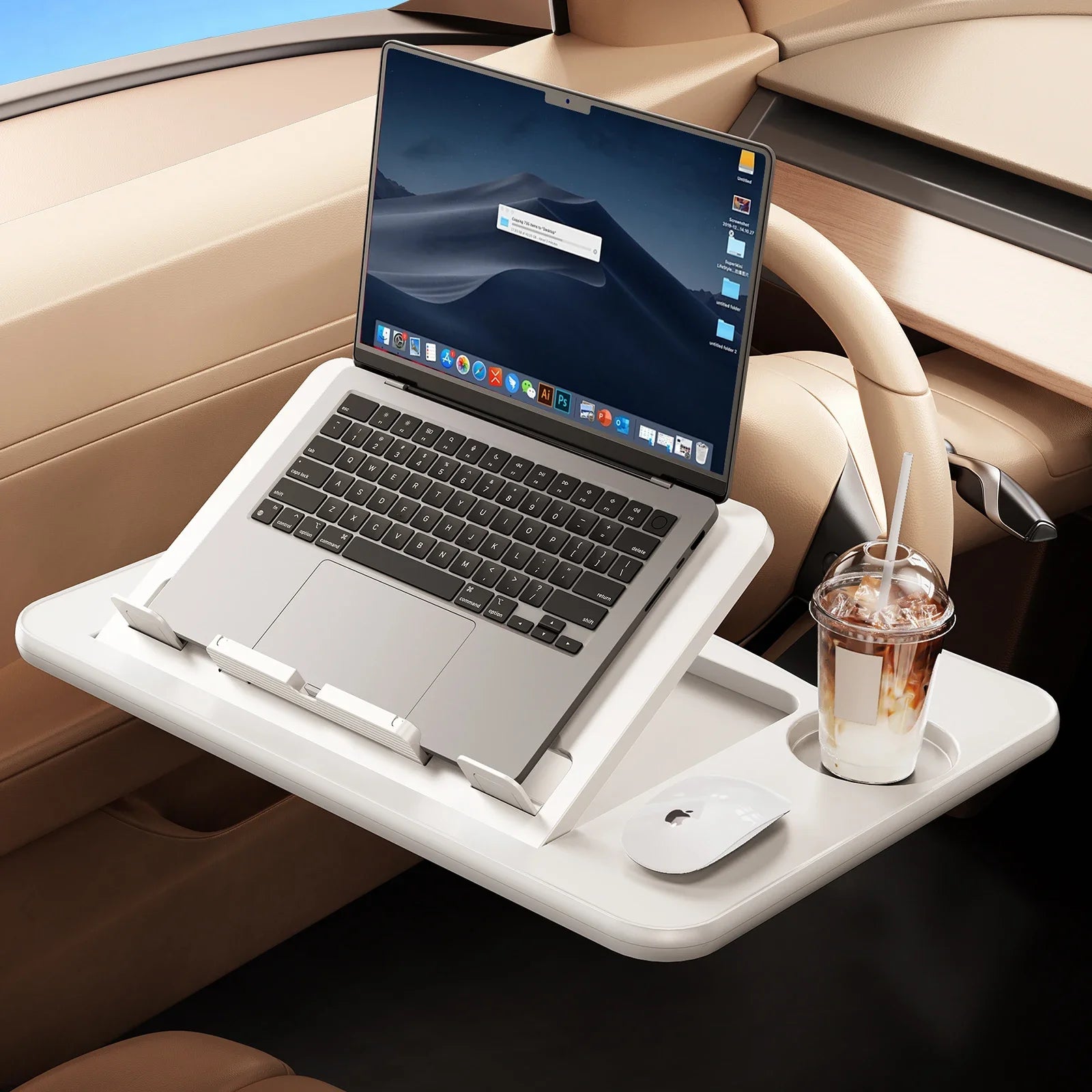 Oatsbasf Portable Car Laptop Computer Desk Stand Mount Car Steering Wheel Desk Foldable Adjustable Tray Board Table for Working