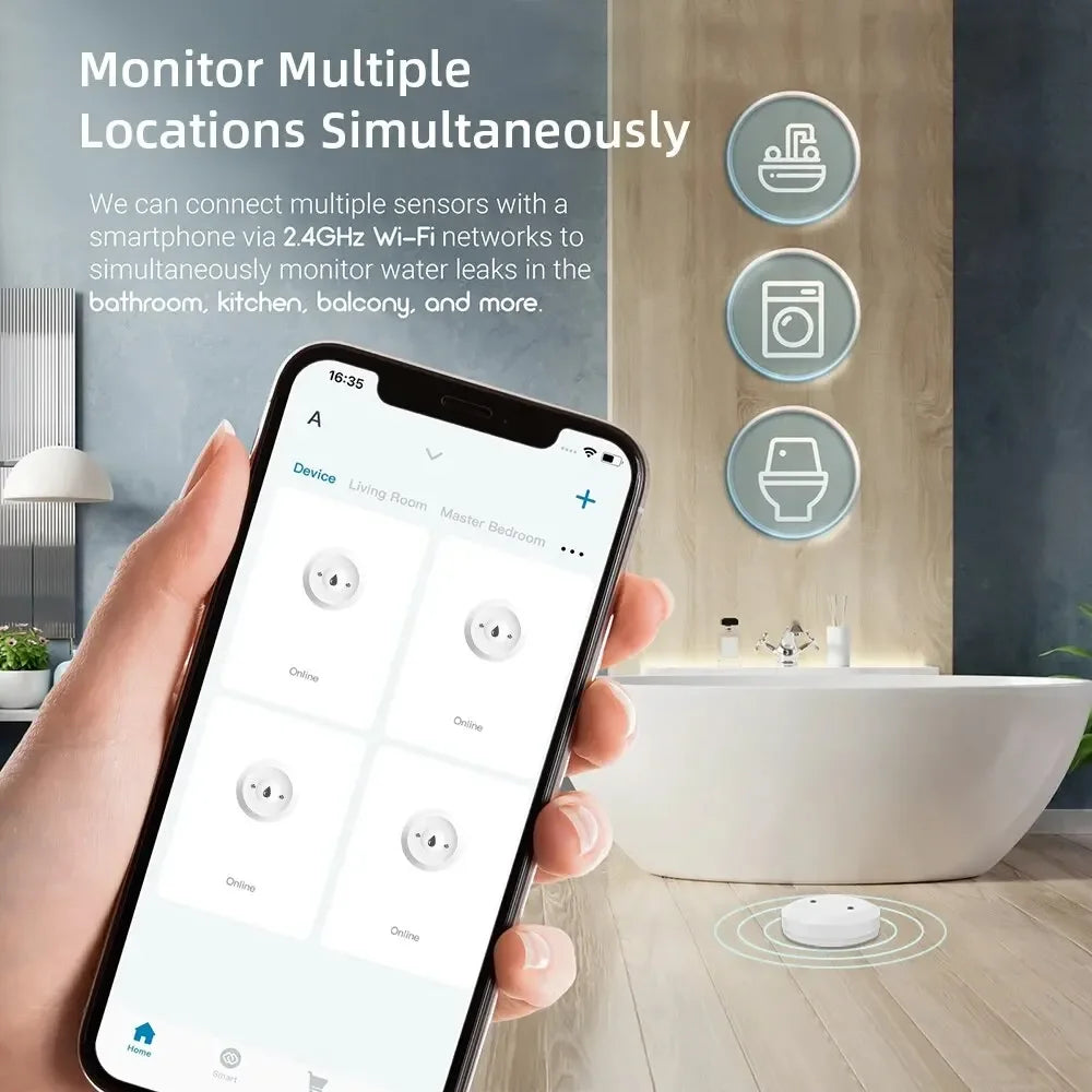 Water Leak Sensor ZigBee Tuya Leak Detector Smart Home Flood Water Leakage Detector Alarm Overflow Security Need Zigbee Gateway