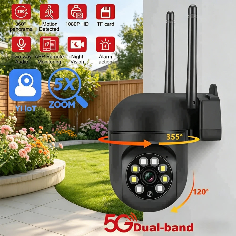 Indoor PTZ Camera 1080P Dual Band 2.4G/5G WiFi Full Color Night Vision Two Way Audio AI Motion Detection Home Security Cam