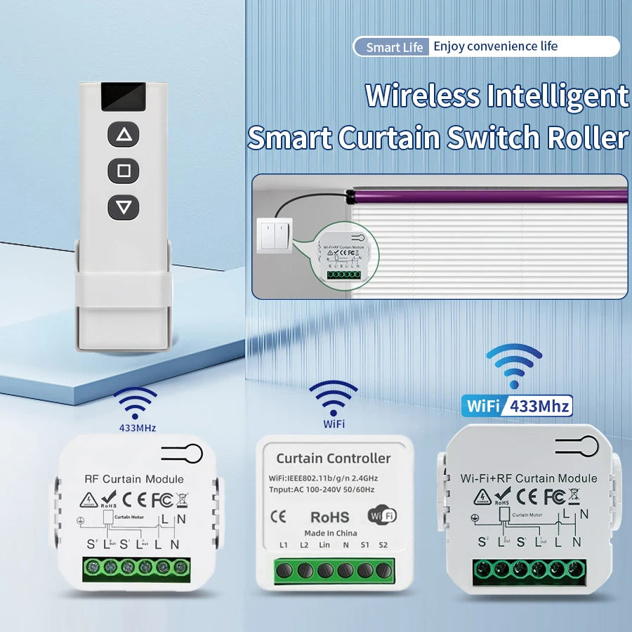 Smart Curtain Switch Intelligent Controllers Roller Blinds Shutter Motor Tuya WiFi/RF 433/WiFi&RF 433 Optional