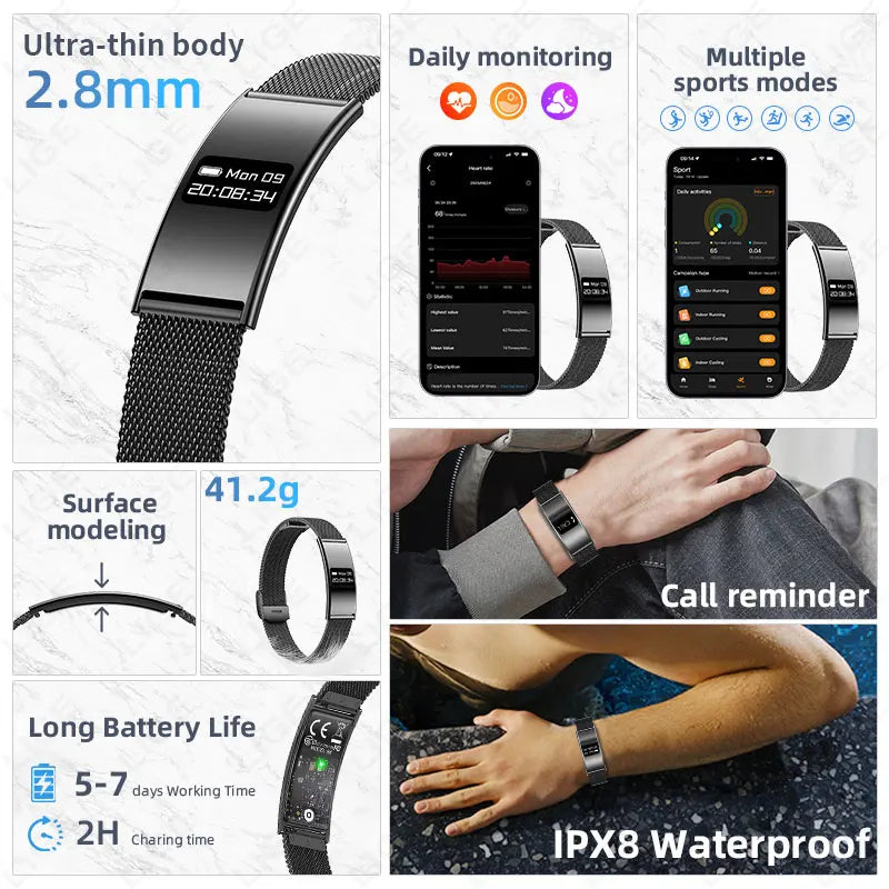 New Fitness Tracker Smart Bracelet Men Women IPX8 Waterproof Heart Rate Sleep Monitoring Outdoor Sport Pedometer Smartwatch 2026