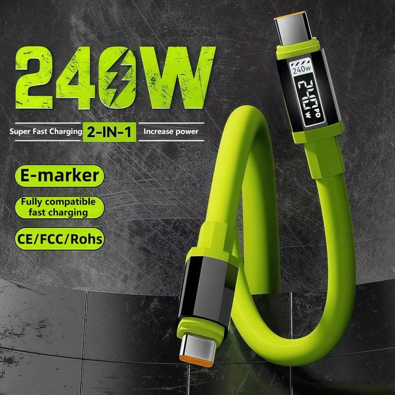 PD240W Cable Super Fast Charging Type C TO Type C Silicone Cable For Samsung iPhone8-17 Pro Xiaomi 17 Quick Quick Charging Cable