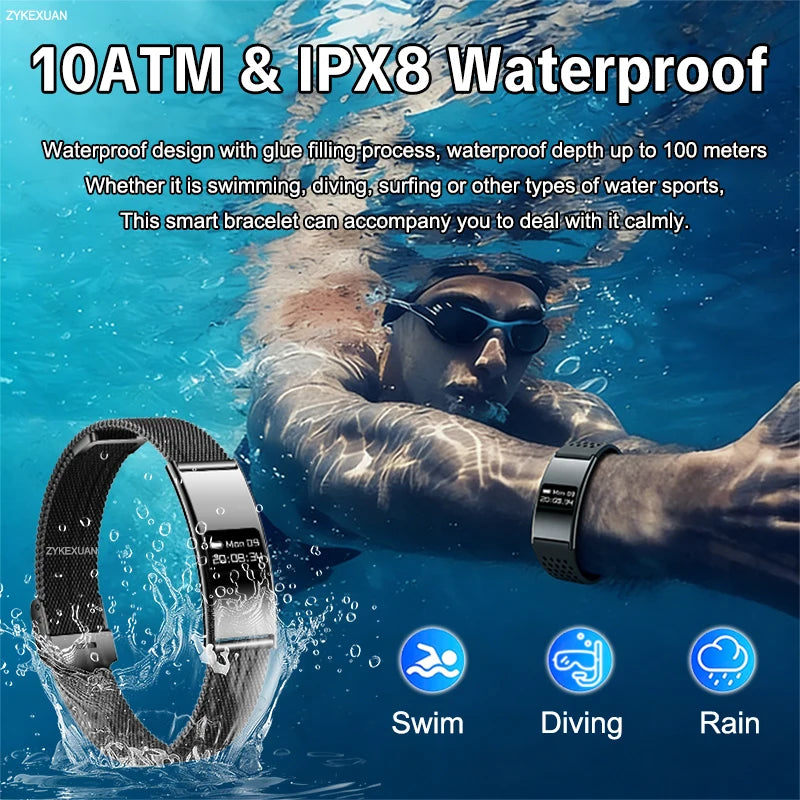 New Smart Bracelet Men Fitness Tracker IPX8 Waterproof Heart Rate Sleep Monitor Outdoors Sports Smartwatch Band For Android IOS