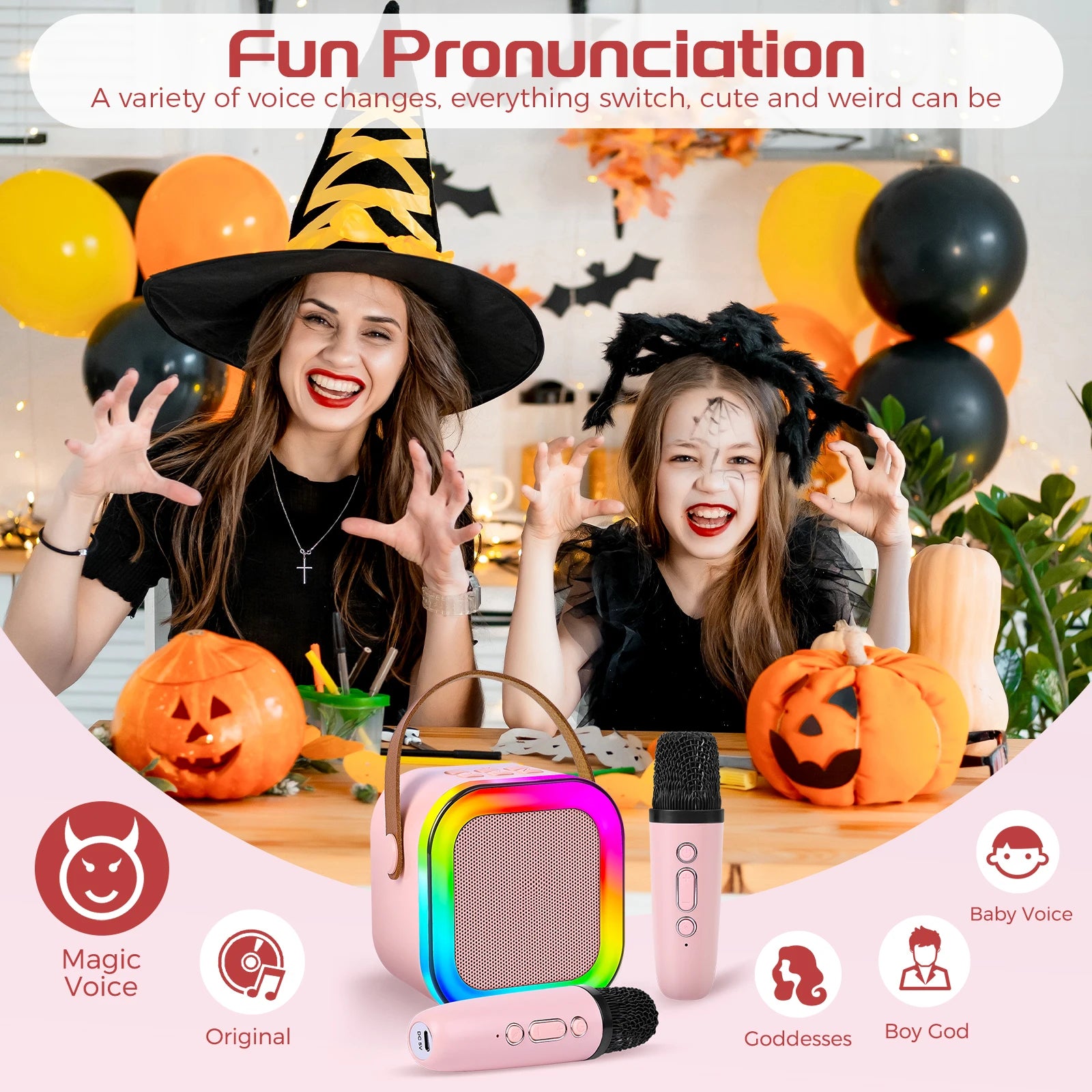 EIGIIS Portable Karaoke Bluetooth 5.3 Speaker Machine PA System with 2 Wireless Microphones Home Family Singing Children's Gifts