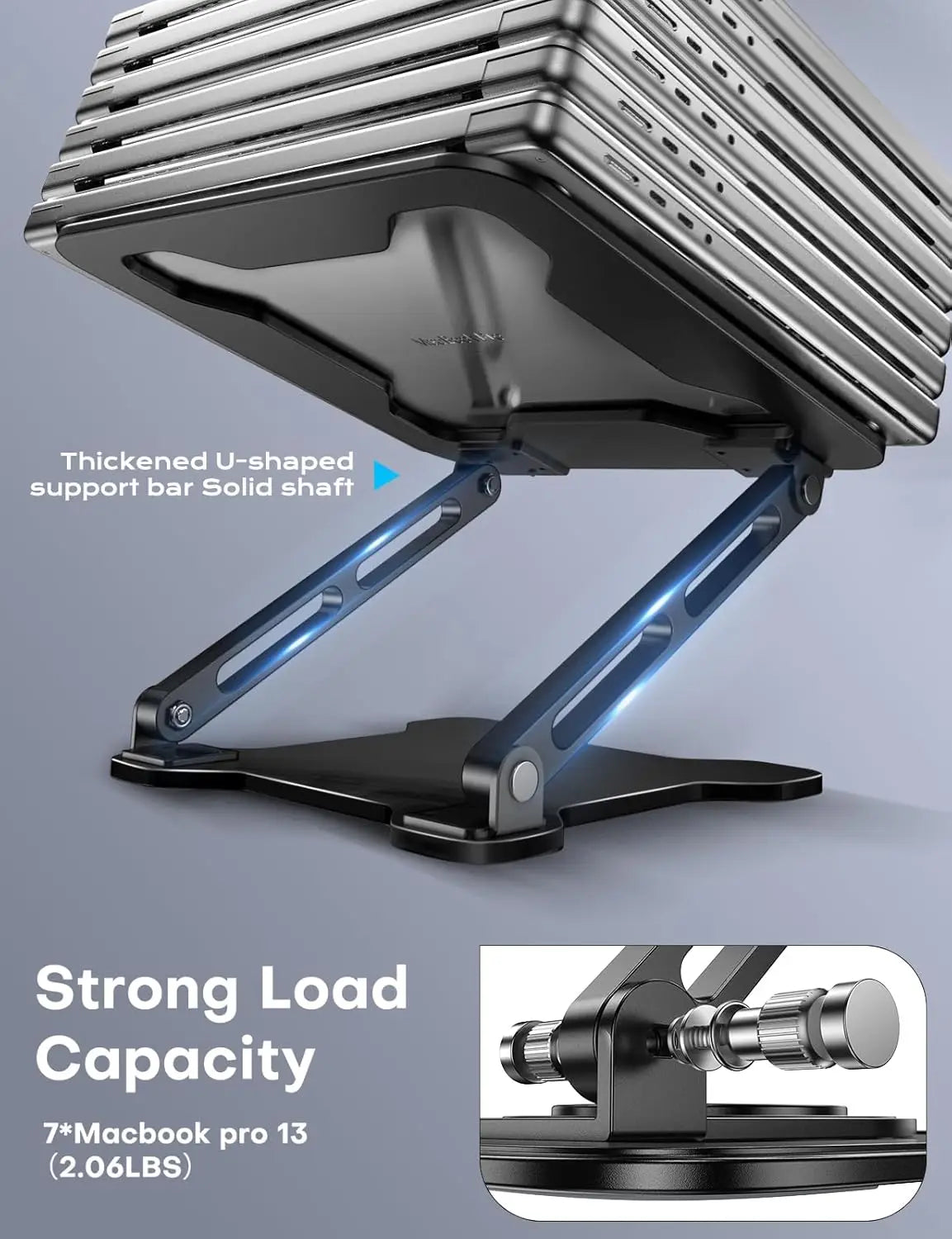 Adjustable Laptop Stand for Desk, Metal Foldable Riser, Portable Cooling Holder, Ergonomic for 10-15.6" Laptops