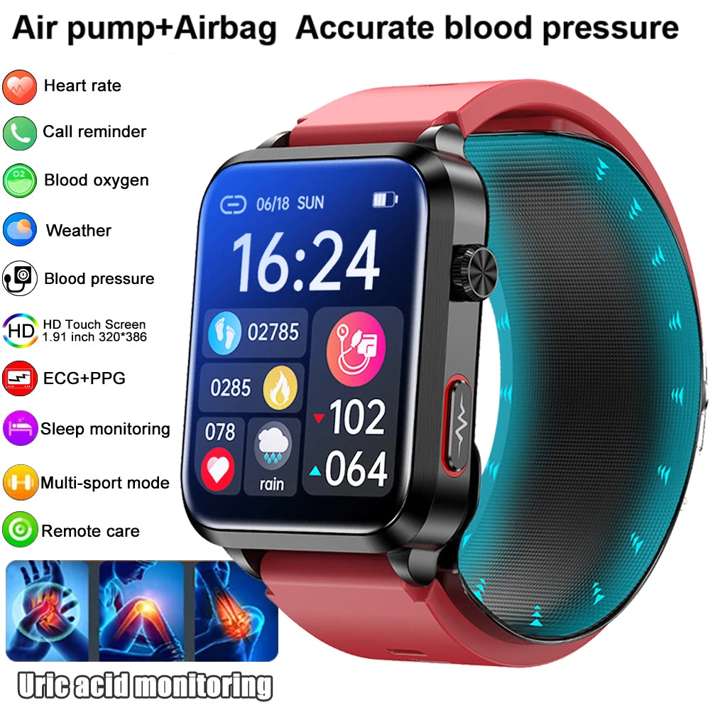 2026 New Airbag Smart Watch man air Pump ECG True Accurately Blood Pressure health watch Uric Acid Blood Lipids watch