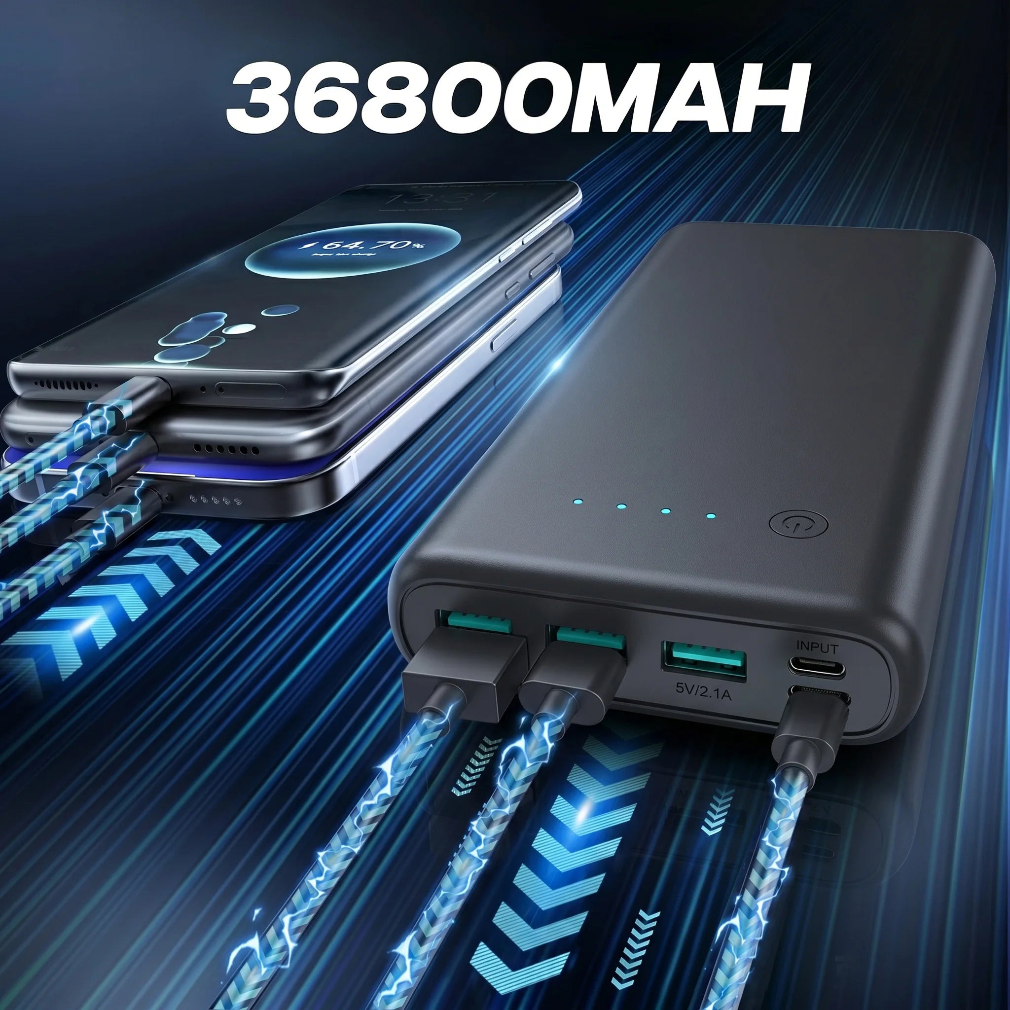 18W Fast Charging Portable Charger 36800mAh Power Bank 4 Outputs 2 Inputs USB C External Battery Pack Travel Essentials For iPhone 17 16 15 14 13 Pro Max Samsung Galaxy S26 S25 S24 Ultra Google Pixel LG Cell Phone