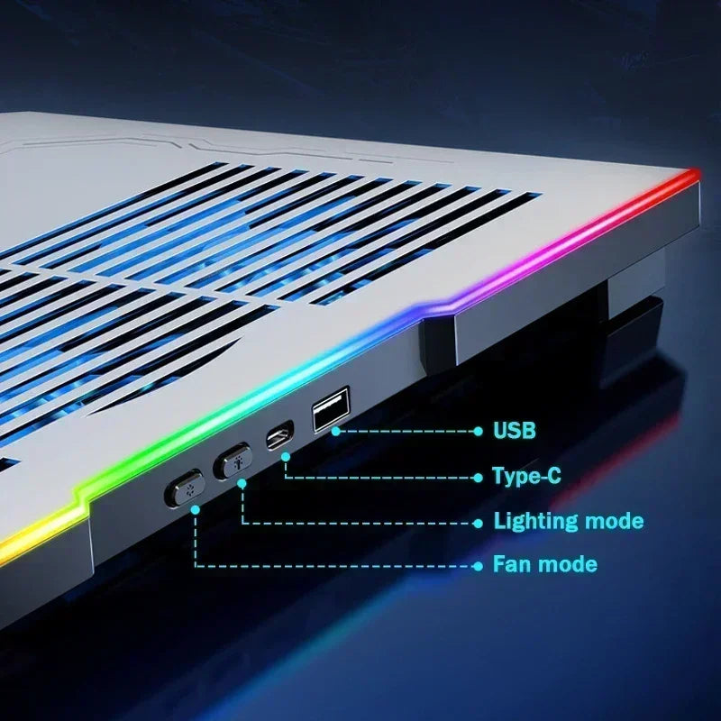 RGB Colorful Light Air Cooled Fans Laptop Cooling Pad Notebook Cooler High-speed Cooling Radiator Computer Cool Heat Dissipation