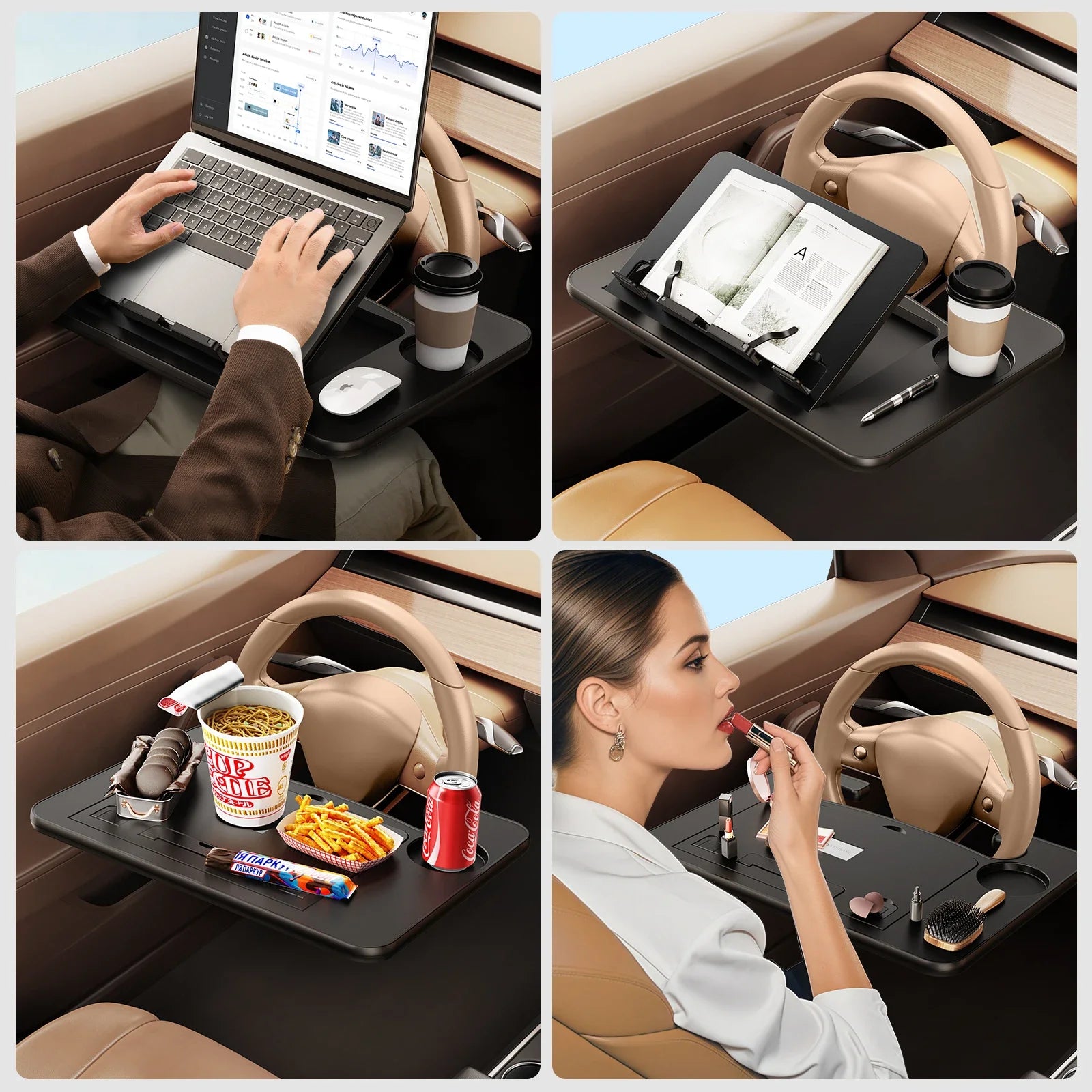 Oatsbasf Portable Car Laptop Computer Desk Stand Mount Car Steering Wheel Desk Foldable Adjustable Tray Board Table for Working