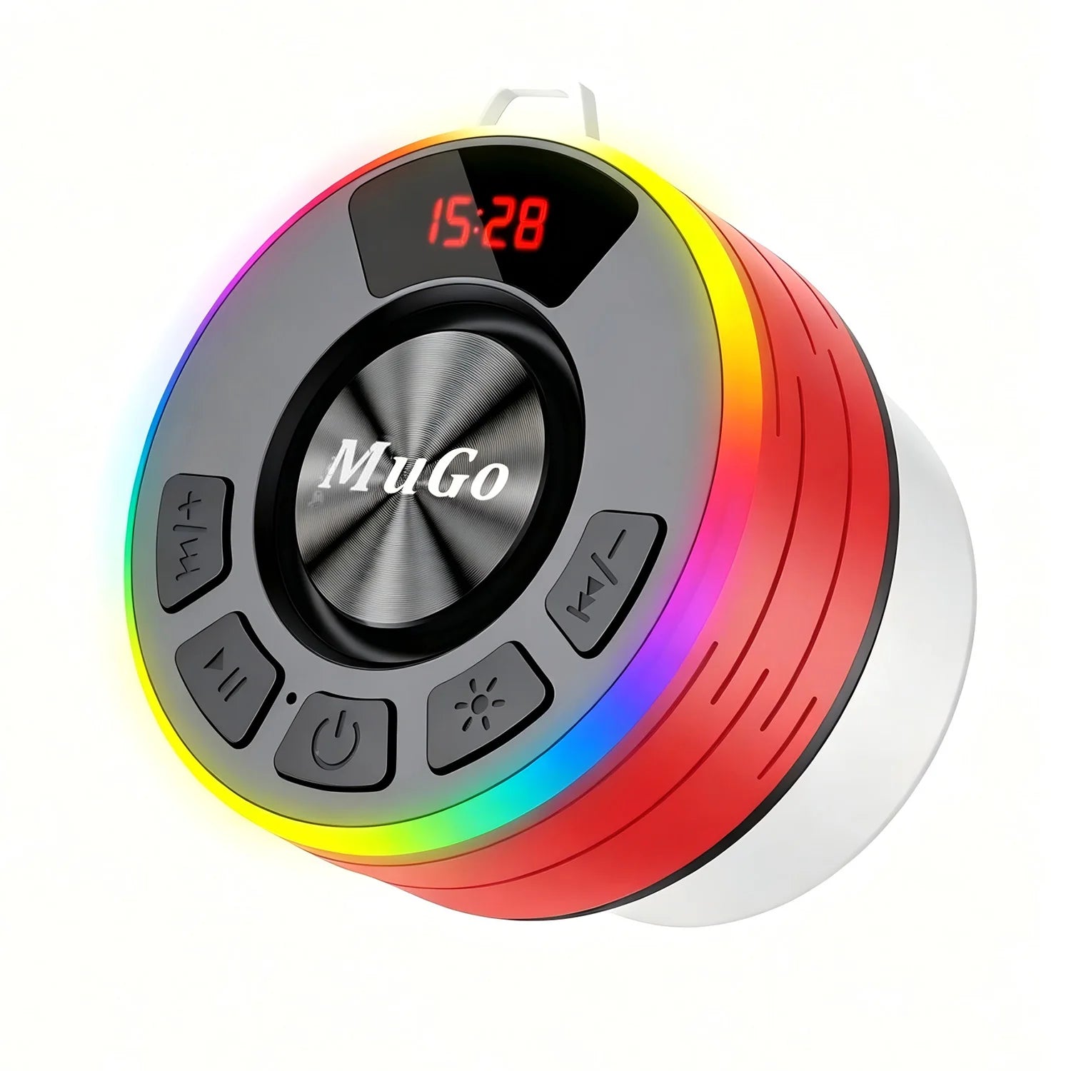 IPX7 Waterproof Floating Bluetooth Speaker | 360° Surround Sound + RGB Light Show | 10H Playtime | BT 5.3 | Built-in Mic | Detachable Suction Cup | Portable for Shower Beach Pool.