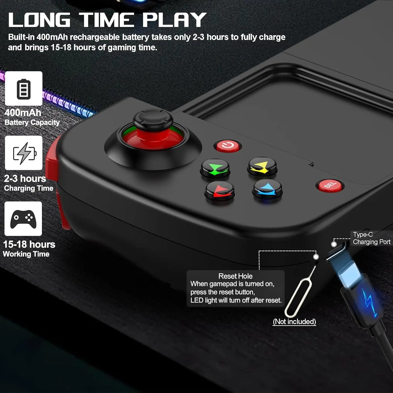 D3 Retractable  Gamepad Wireless Stretch Game Controller Compatible with iPhone Android Phone Switch PS3 PS4 PC Portable Gaming Joystick