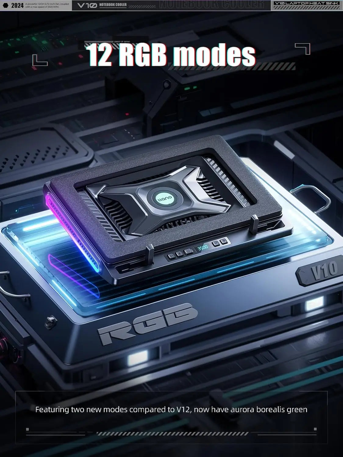 Powerful Laptop Cooling Pad with 4.72" Turbo Fan, RGB, 13-17.3in, 3 Adjustable Stands, USB Hub
