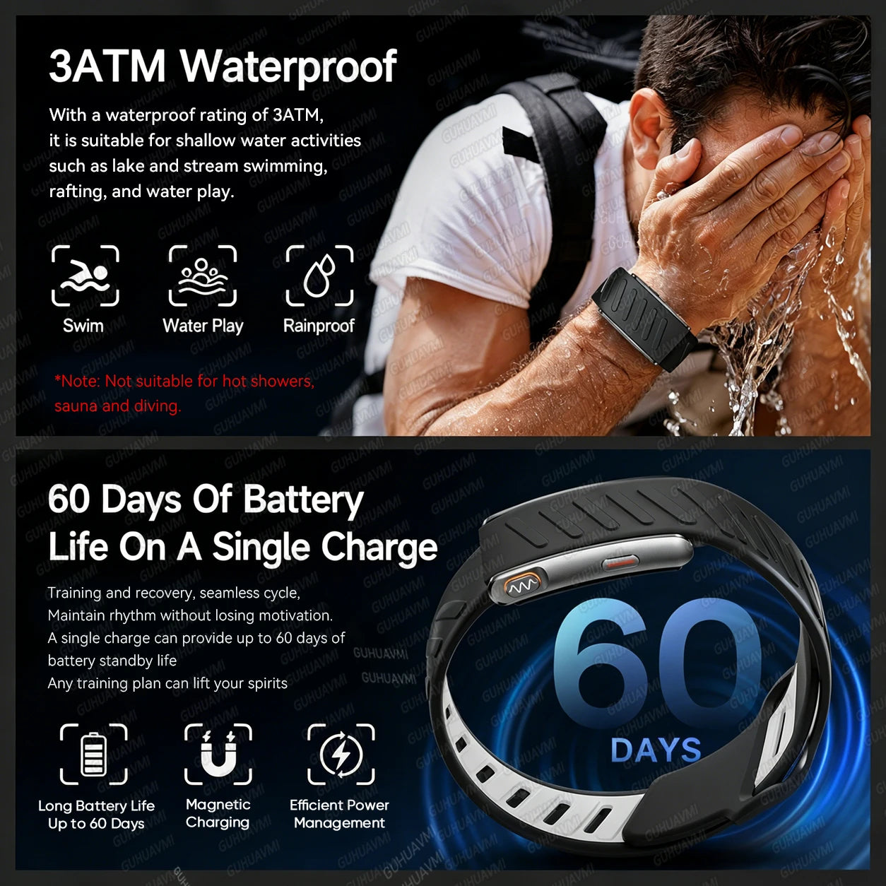 GUHUAVMI New ECG+PPG Health Smart Bracelet Heart Rate Blood Pressure Sleep Monitor SMS Call Reminder Fitness Tracker Smartwatchs