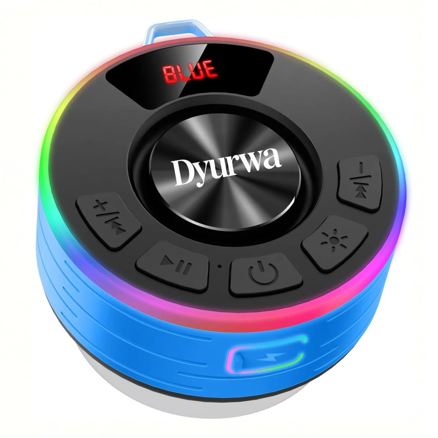 IPX7 Waterproof Floating Bluetooth Speaker | 360° Surround Sound + RGB Light Show | 10H Playtime | BT 5.3 | Built-in Mic | Detachable Suction Cup | Portable for Shower Beach Pool.