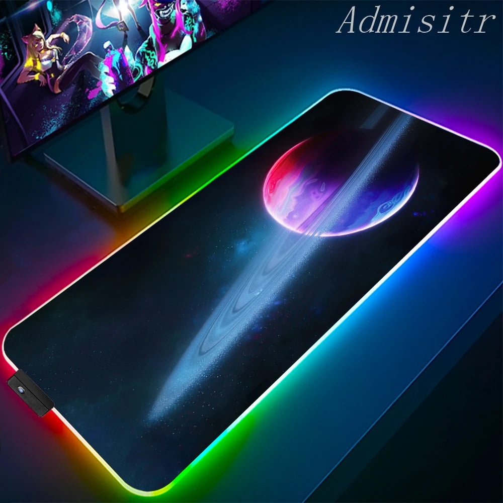 XXL RGB Gaming Mouse Pad Space Rubber Anti-slip Cool Desk Mat Gamer Accessories Large LED Light PC Computer Carpet with Backlit
