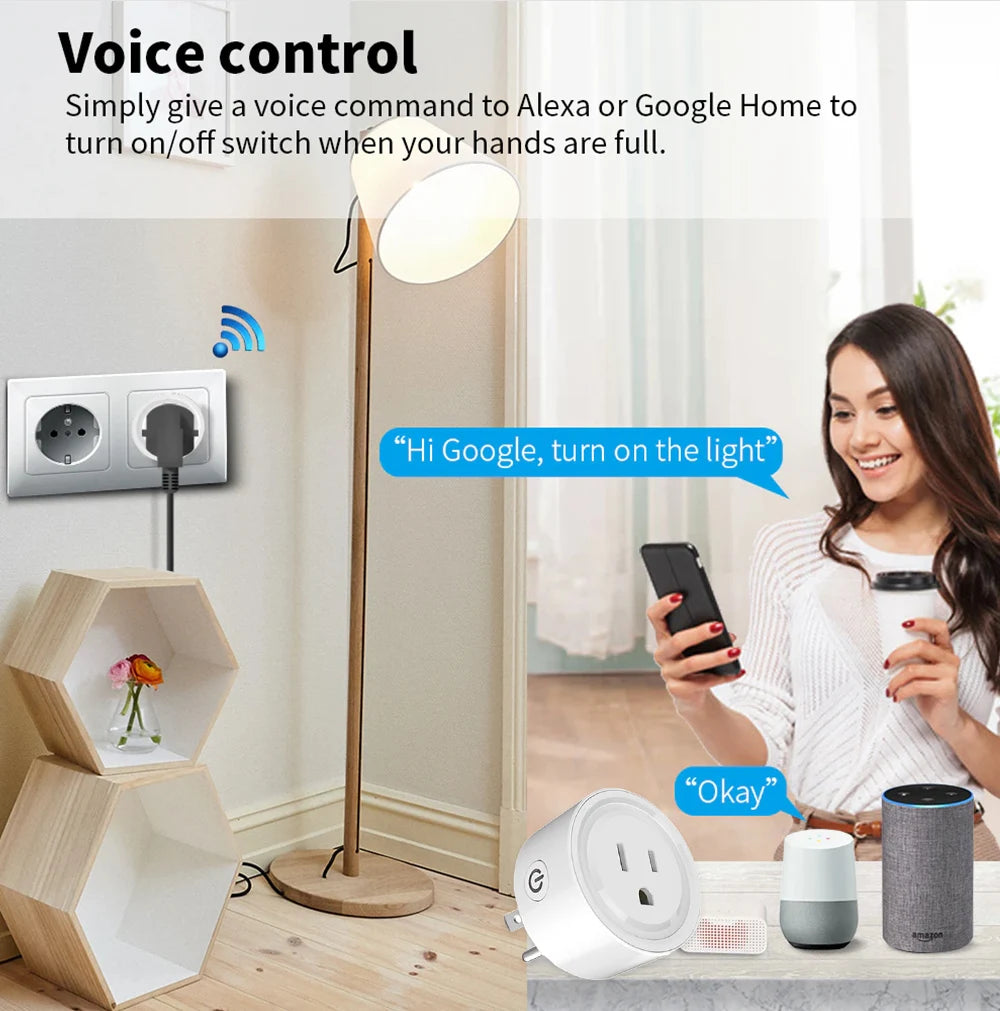 Tuya WiFi Or Zigbee Smart Socket US Plug 16A With Power Monitoring Timing Function WiFi Outlets Works With Alexa Home Assistant