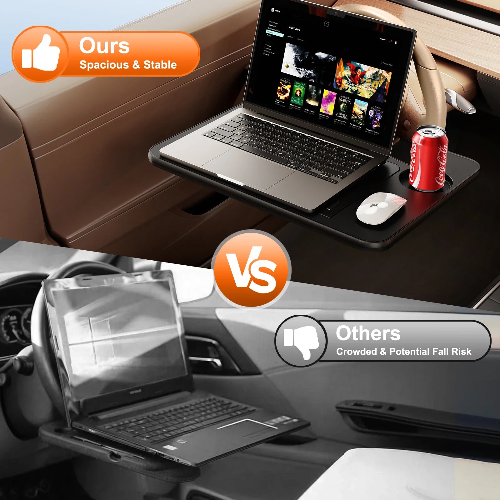 Oatsbasf Portable Car Laptop Computer Desk Stand Mount Car Steering Wheel Desk Foldable Adjustable Tray Board Table for Working
