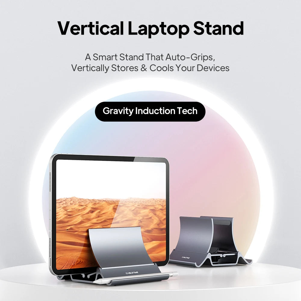 CABLETIME Vertical Laptop Stand Heat Dissipation Non-slip Silicone Gravity Holder for MacBook Surface iPad Tablet Stand C418