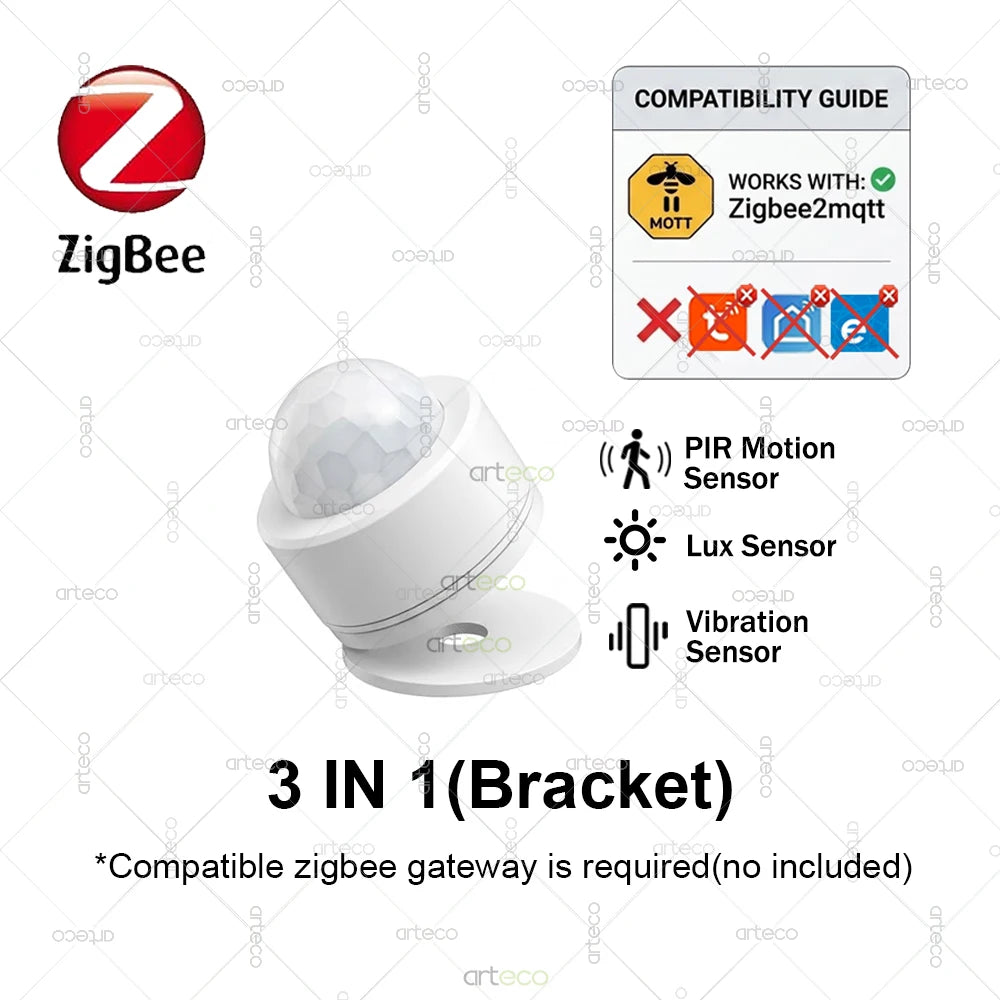 Zigbee 3.0 Smart PIR Motion Sensor Human Body Movement Infrared Detector Illuminance Vibration Sensor,for Home Assistant Z2MQTT