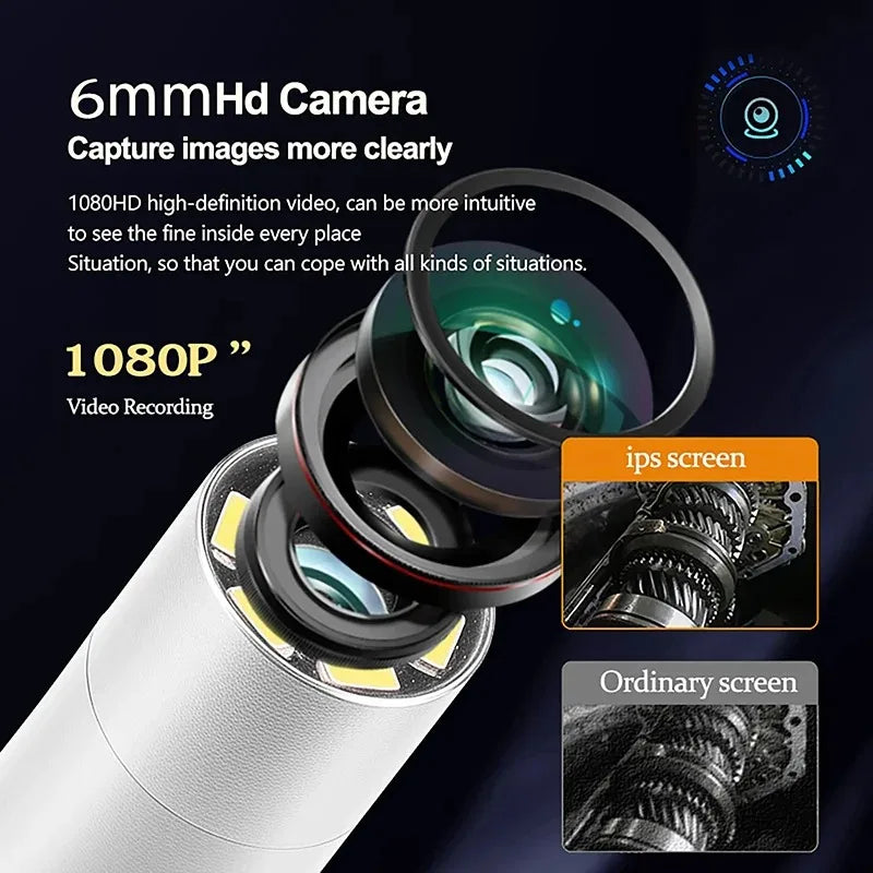 360 ° rotating dual-lens endoscope, 3.9/6.0MM 5-inch IPS endoscope inspection camera, automotive mechanical industrial endoscope