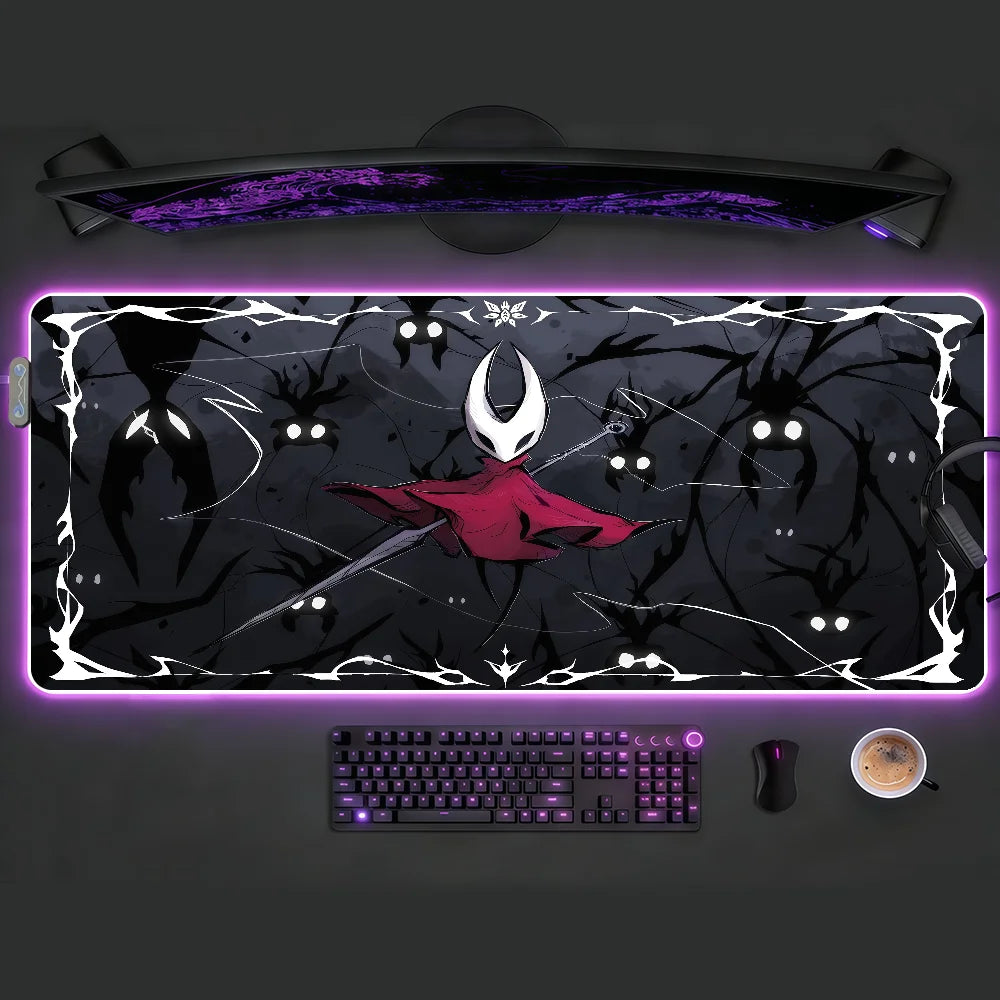 HD Printing Cool Hollow Knight Silksong Mouse Pad  RGB Led Gaming Bedroom Office Desk Non-Slip Mat  Waterproof Large