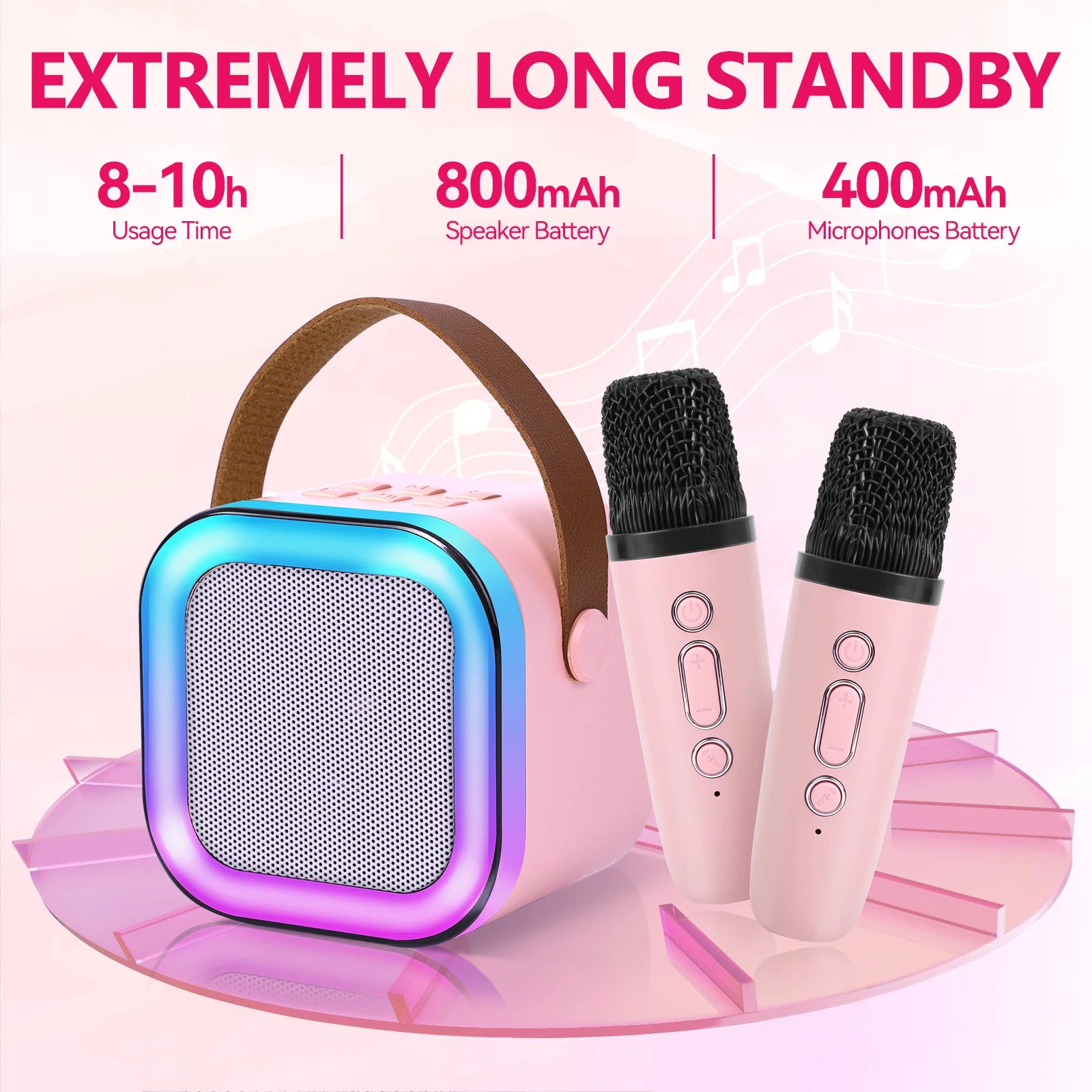EIGIIS Portable Karaoke Bluetooth 5.3 Speaker Machine PA System with 2 Wireless Microphones Home Family Singing Children's Gifts