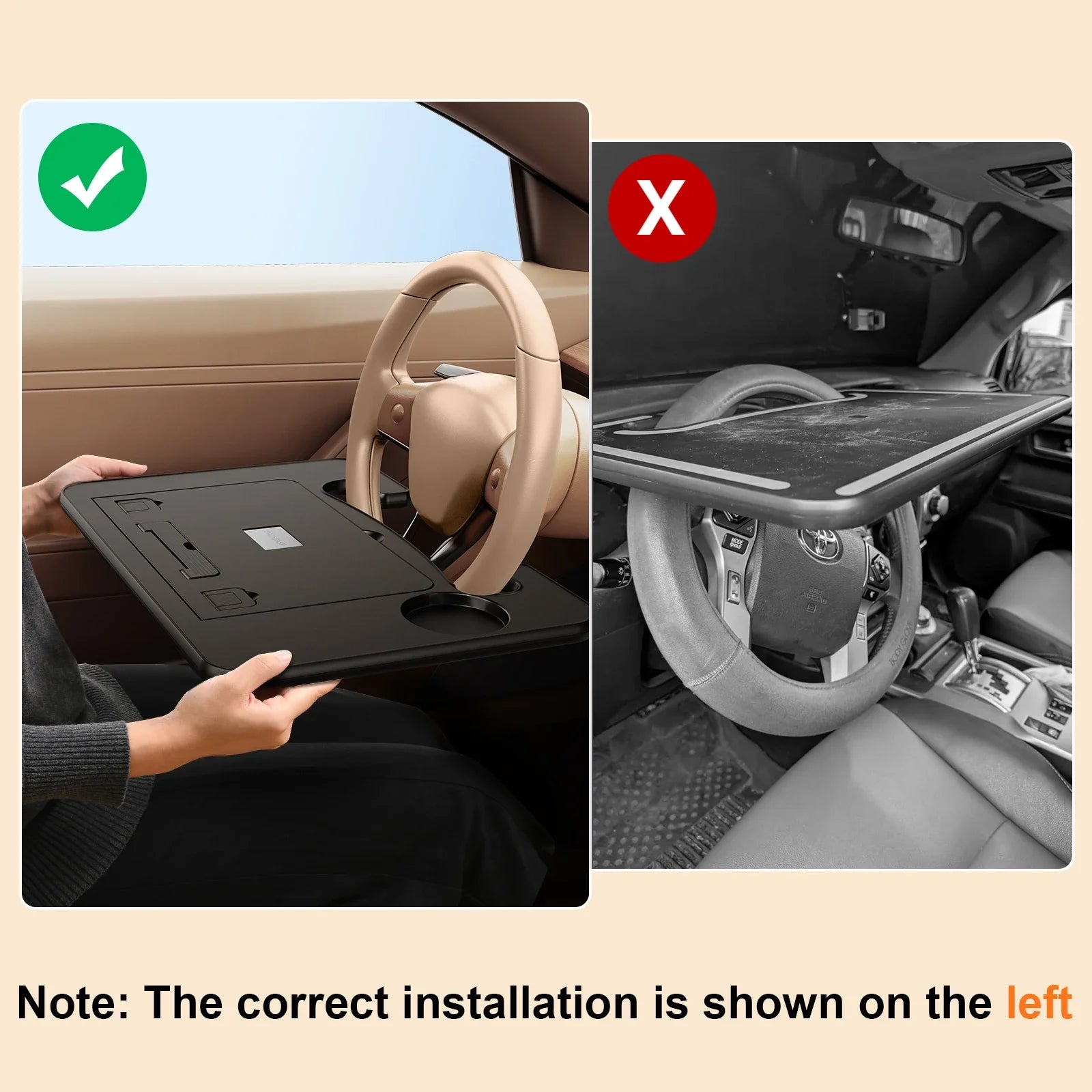 Oatsbasf Portable Car Laptop Computer Desk Stand Mount Car Steering Wheel Desk Foldable Adjustable Tray Board Table for Working
