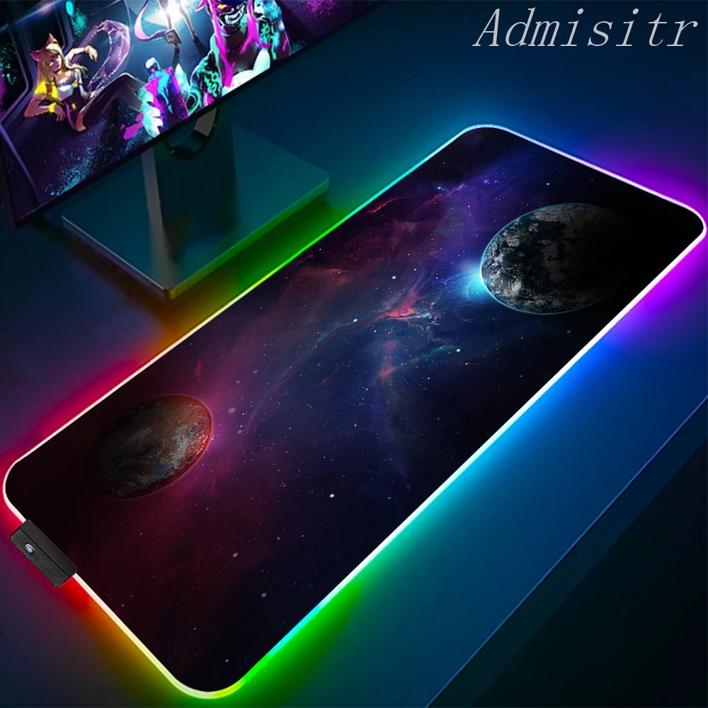 XXL RGB Gaming Mouse Pad Space Rubber Anti-slip Cool Desk Mat Gamer Accessories Large LED Light PC Computer Carpet with Backlit