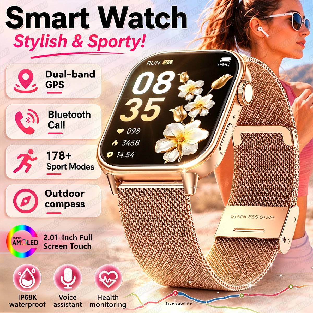 2026New Multifunctional SmartWatch Women Gift Built-in GPS Bluetooth Call Music Fitness Sports Bracelet Sleep Monitor watch Lady