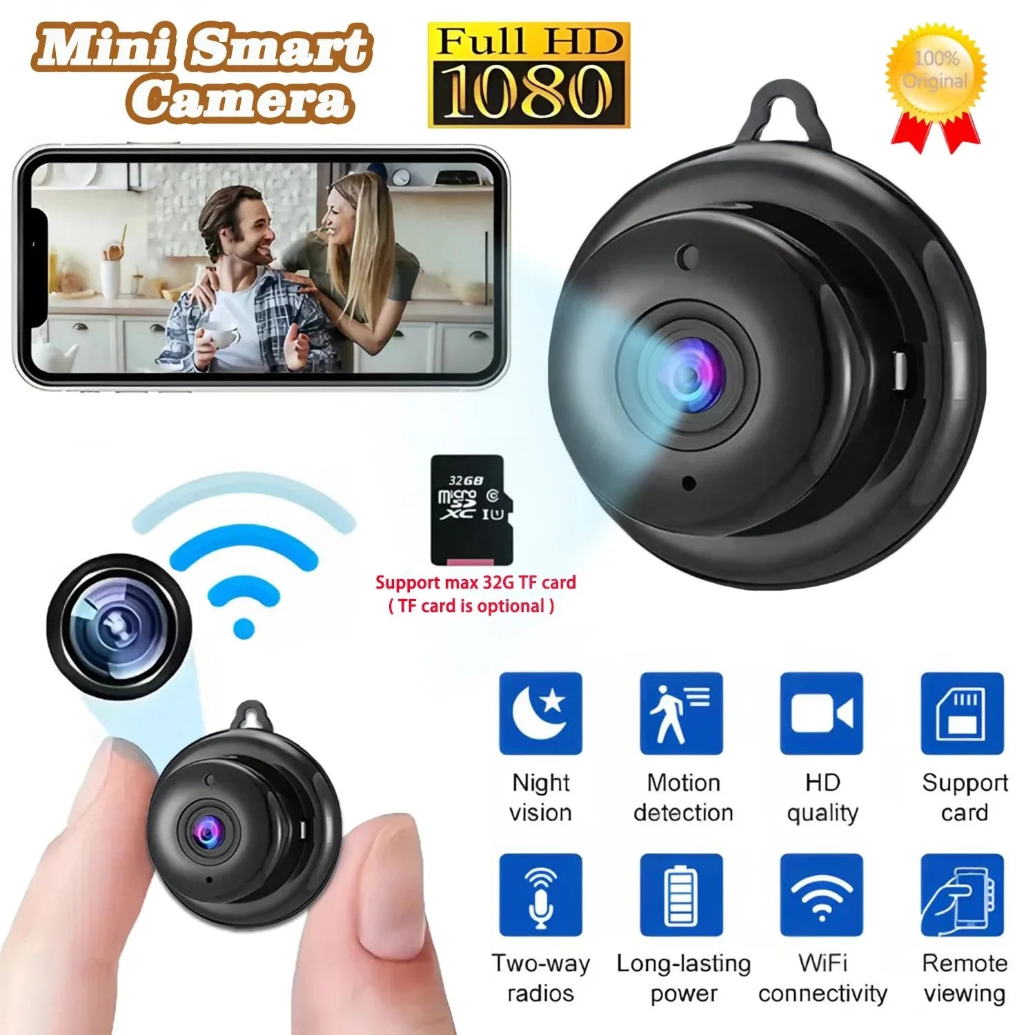 Mini Wifi 1080P Camera Wireless CCTV Infrared Night Vision Motion Detection 2-Way video Motion Tracker Home Security Drop Ship