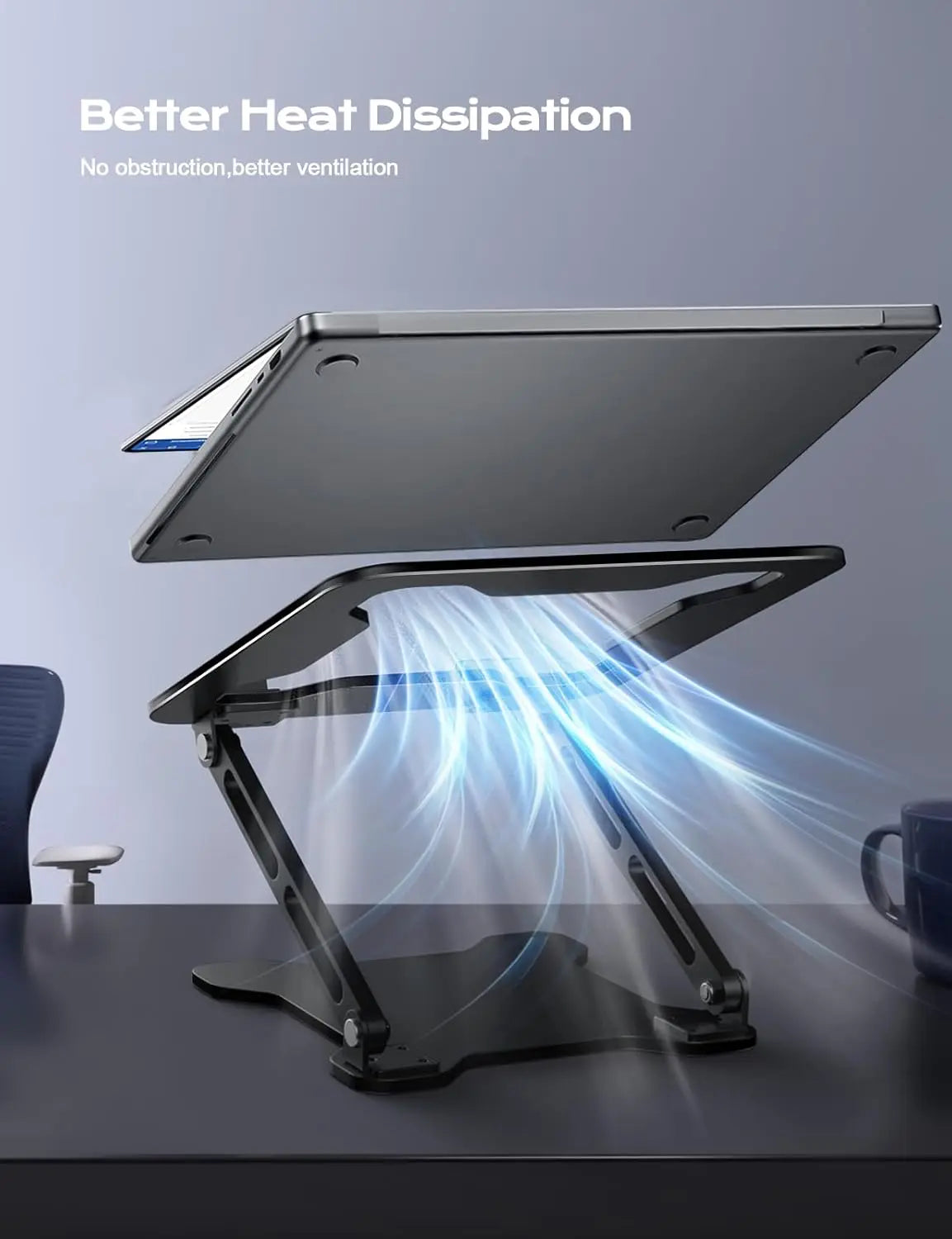 Adjustable Laptop Stand for Desk, Metal Foldable Riser, Portable Cooling Holder, Ergonomic for 10-15.6" Laptops
