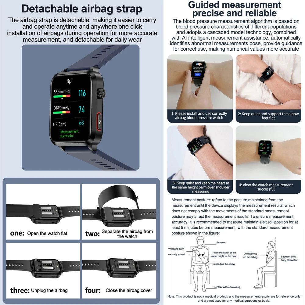 2026 New Airbag Smart Watch man air Pump ECG True Accurately Blood Pressure health watch Uric Acid Blood Lipids watch