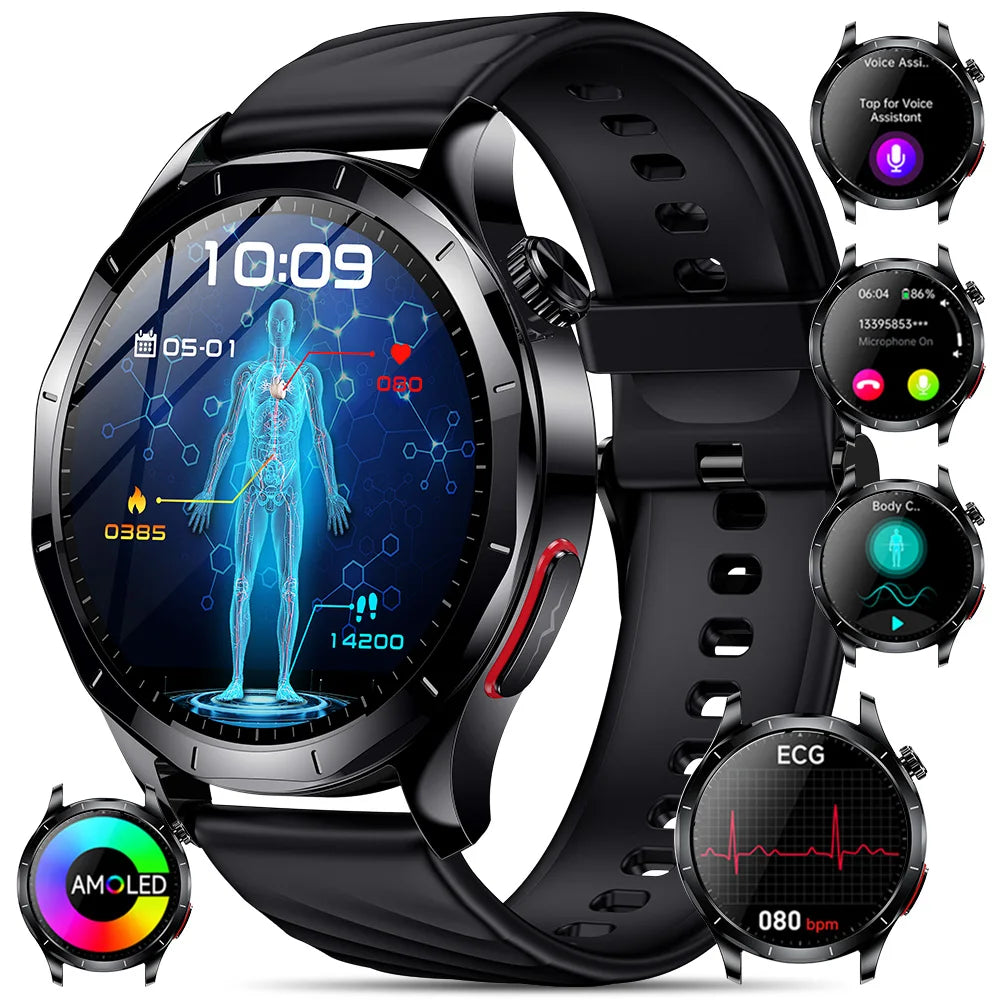 Marsyu 2026 Smart Watch ECG+PPG Uric Acid Blood Pressure Body Analysis HD Call LED Flashlight Smart Watch Women Men’s