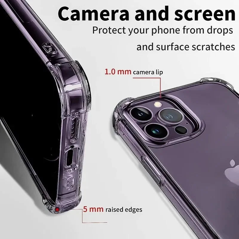 Air-Bag Shockproof Bumper Transparant Case For iPhone 17 16 15 Plus 11 12 13 14 Pro Max Silicone Hard Acrylic Clear Back Cover